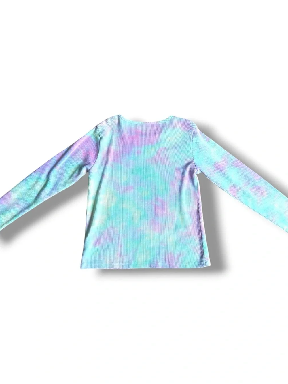 Girls' Tie-Dye Waffle Knit Top - Aqua & Lavender